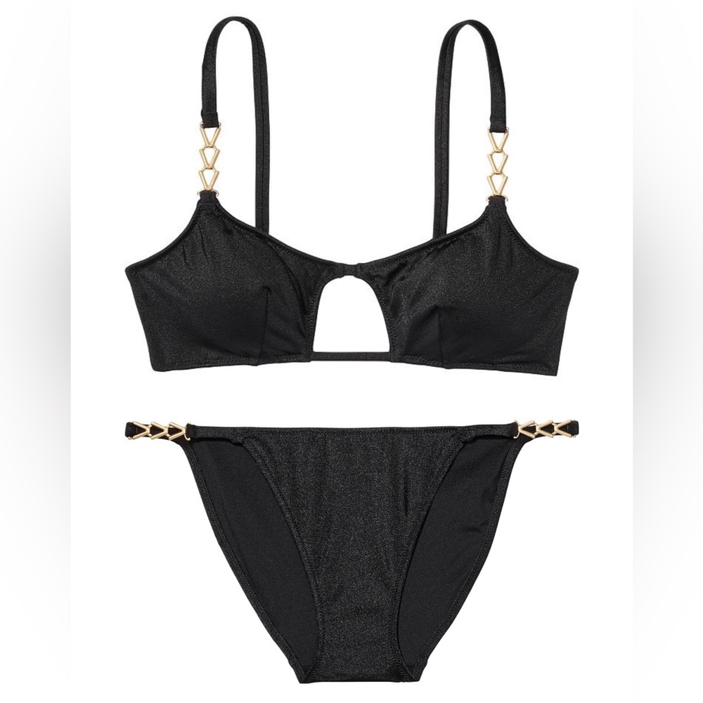 VICTORIA'S SECRET Chain Strap Bikini in Black - S Top / XS Bottom